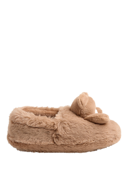 Lindex Kids' Teddy Bear Motif Slippers, Brown, Brown