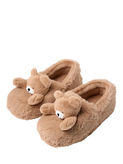 Lindex Kids' Teddy Bear Motif Slippers, Brown - view 2, Brown