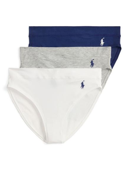 Ralph Lauren Polo Ralph Lauren Club Cotton High Leg Knickers, Pack of 3, White/Grey/Navy