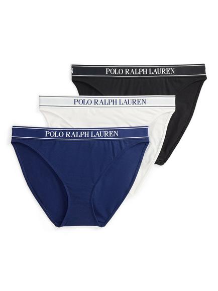 Ralph Lauren Polo Ralph Lauren Polo Essentials Bikini Knickers, Pack of 3, White/Onyx/Navy, White/Onyx/Navy