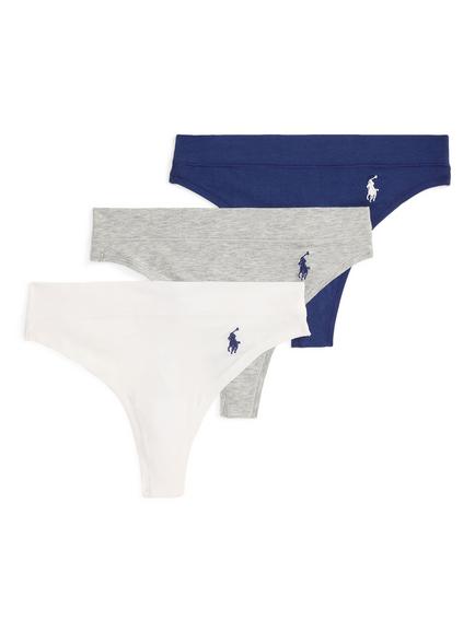 Ralph Lauren Polo Ralph Lauren Club Cotton Thong, Pack of 3, White/Grey/Navy, White/Grey/Navy