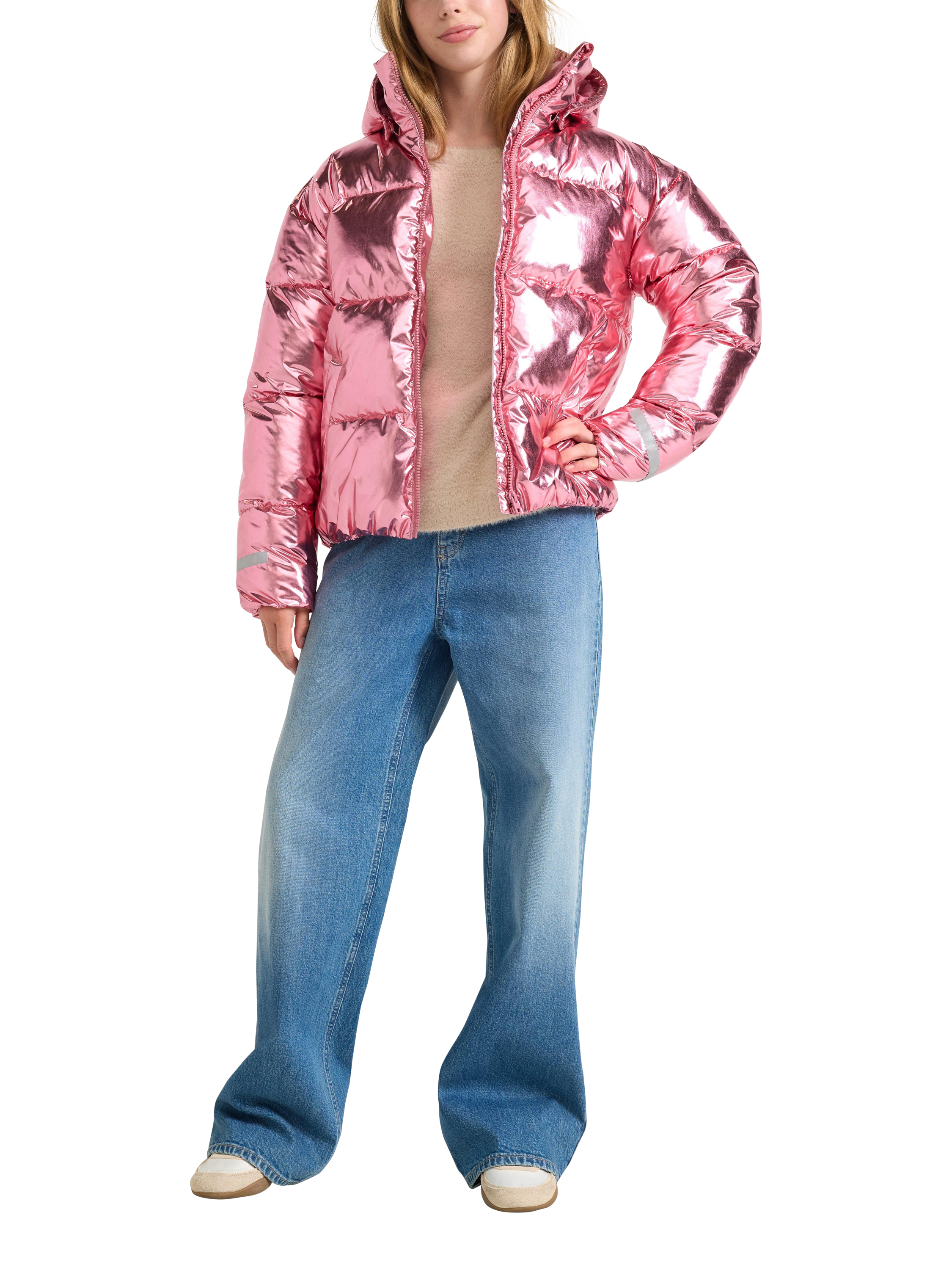 Product image 1 of 6, which shows Lindex Kids' Metallic Padded Jacket, Dusty Pink, 7-8 years