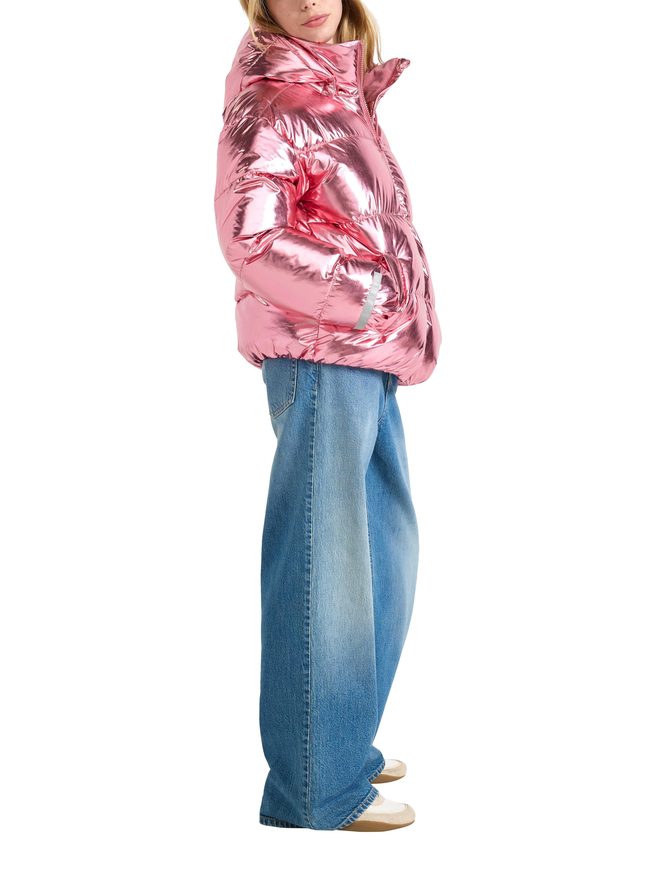 Product image 3 of 6, which shows Lindex Kids' Metallic Padded Jacket, Dusty Pink, 7-8 years