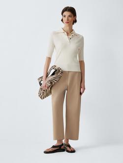 John Lewis Barrel Leg Cotton Blend Chinos, Camel