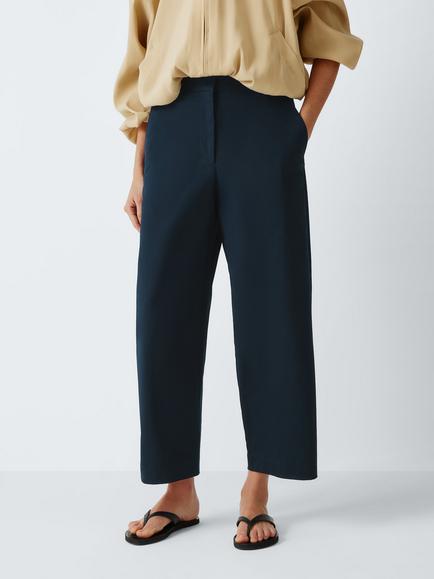 John Lewis Barrel Leg Cotton Blend Chinos, Navy