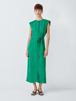 John Lewis Sleeveless Column Midi Dress with Linen, Pine Green