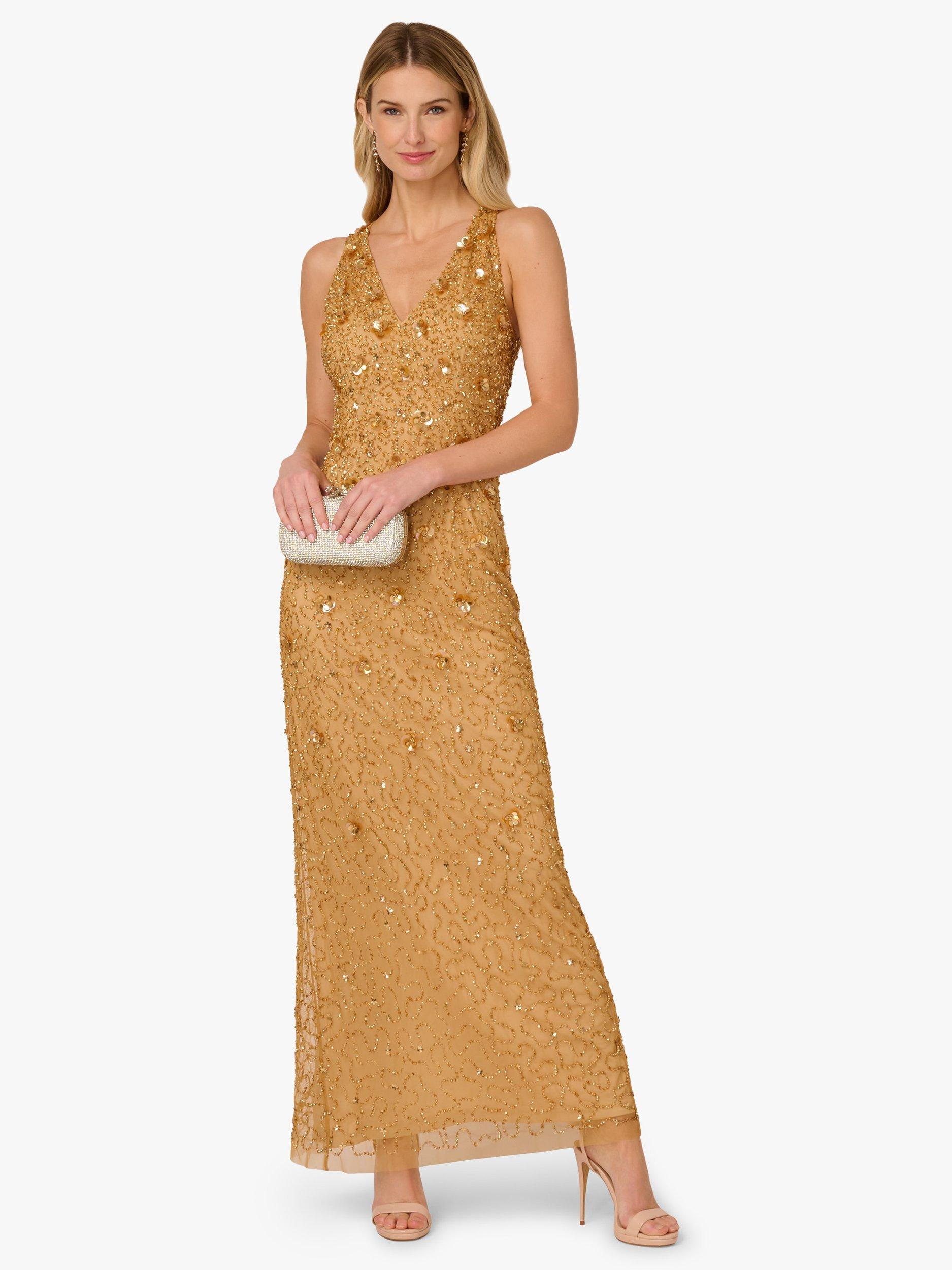Adrianna Papell Beaded V-Neck Gown, Golden Ray