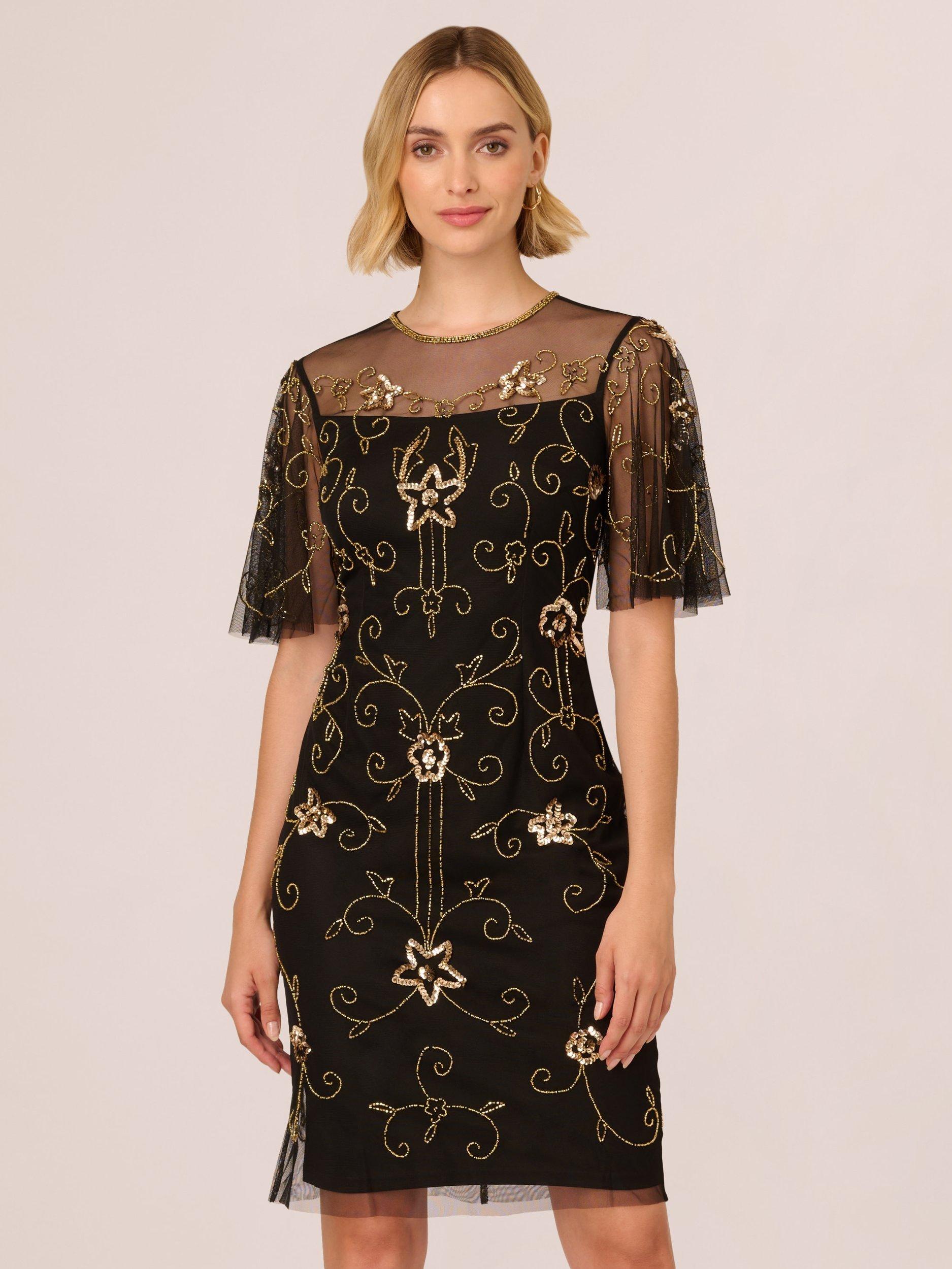 Adrianna By Adrianna Papell Beaded Illusion Neck Cocktail Dress
