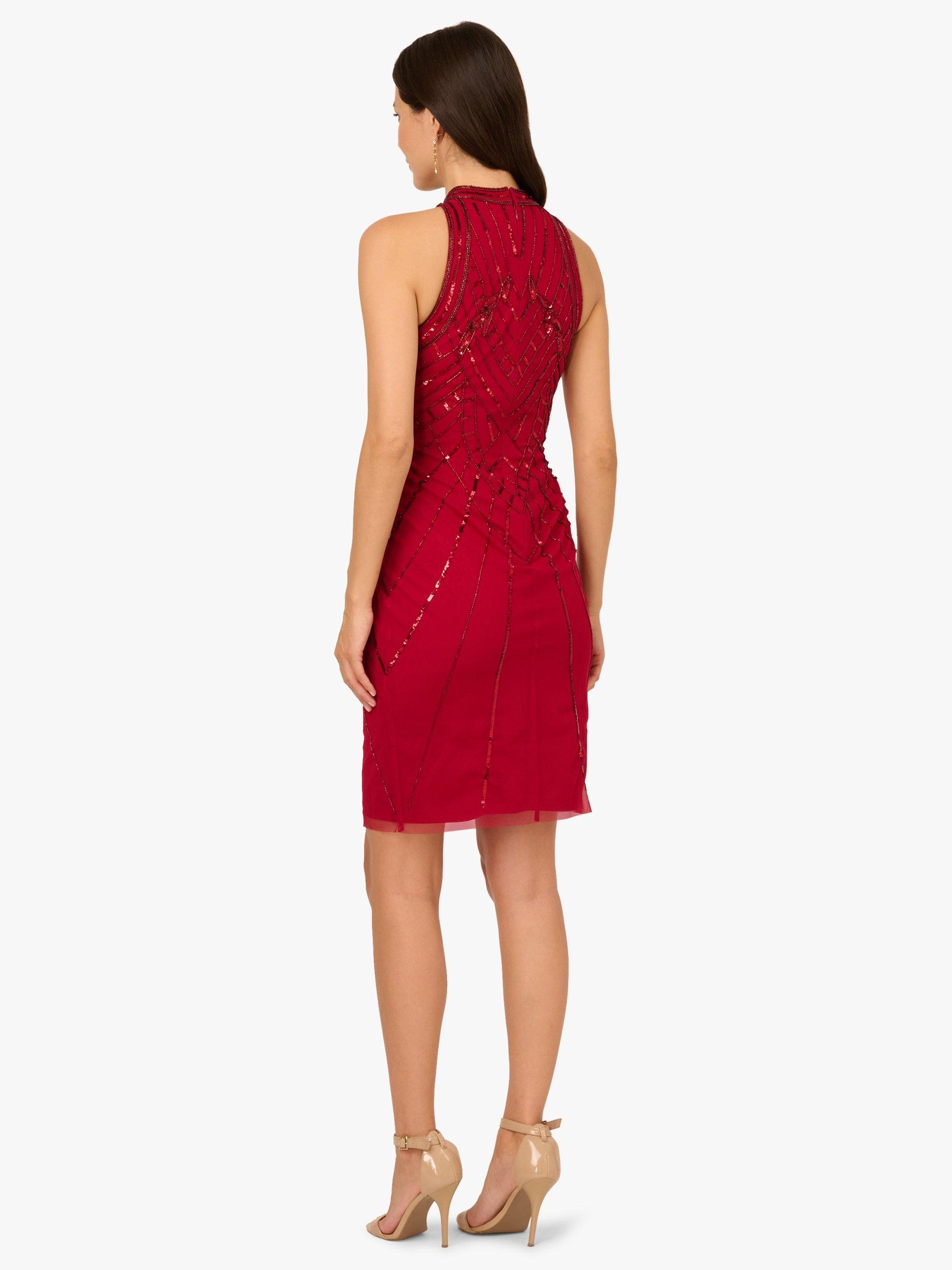 Adrianna Papell Studio Beaded Mock Halter Neck Cocktail Dress, Cranberry