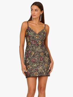 Adrianna By Adrianna Papell Beaded Short Cocktail Dress, Black/Multi, Black/Multi