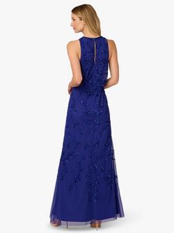 Adrianna Papell Beaded Mermaid Maxi Dress, Dark Blue Violet - view 2, Dark Blue Violet