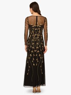 Adrianna Papell Studio Long Sleeve Beaded Mermaid Maxi Dress, Black/Gold - view 2, Black/Gold