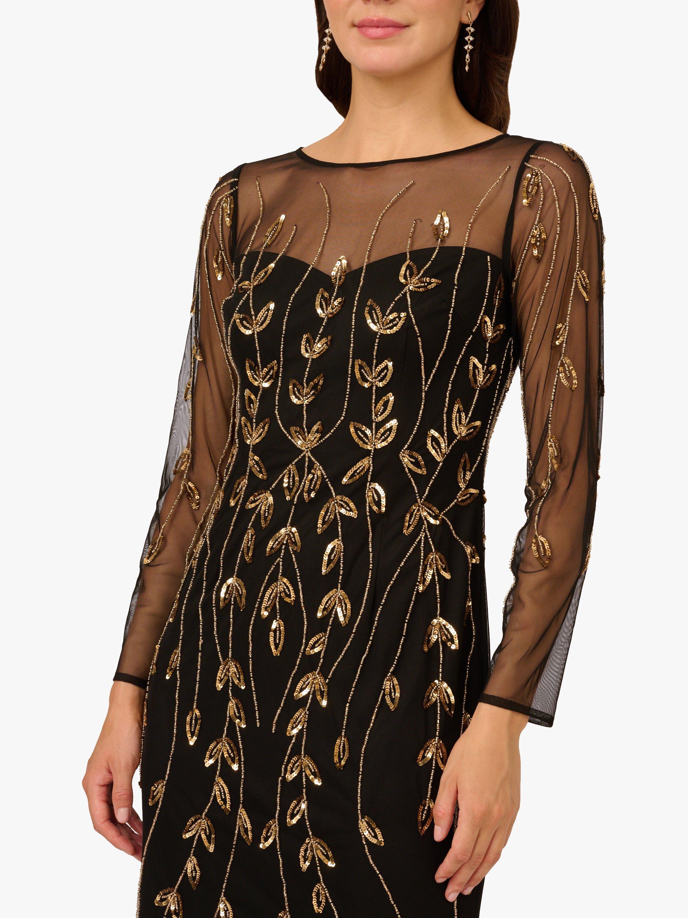 Adrianna Papell Studio Long Sleeve Beaded Mermaid Maxi Dress