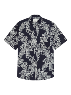 NN.07 Deon Printed Short Sleeve Shirt containing LENZING™ ECOVERO™ Viscose, Navy Blue, Navy Blue