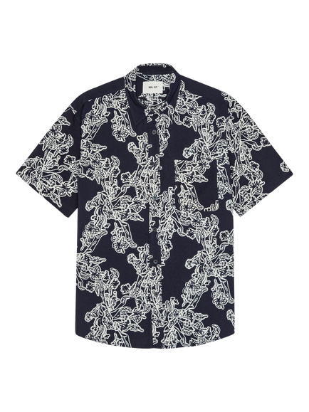 NN.07 Deon Printed Short Sleeve Shirt containing LENZING™ ECOVERO™ Viscose, Navy Blue, Navy Blue
