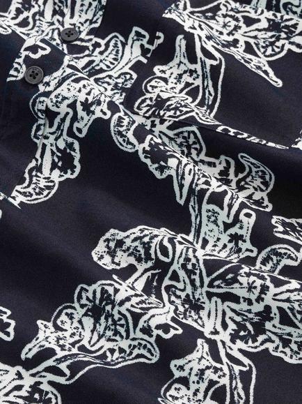 NN.07 Deon Printed Short Sleeve Shirt containing LENZING™ ECOVERO™ Viscose, Navy Blue - view 2, Navy Blue