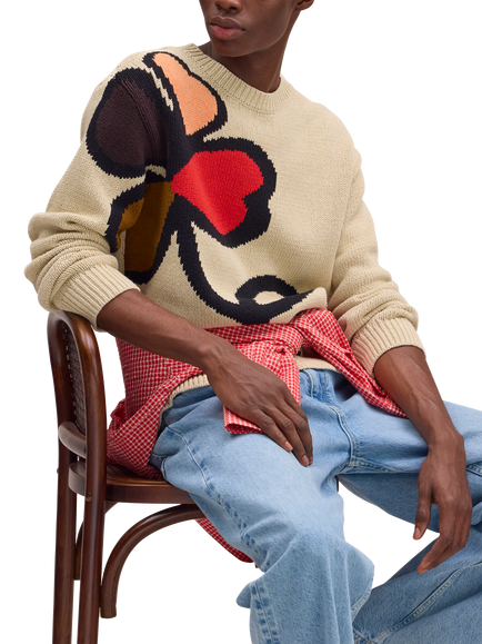 NN.07 Todd Organic Cotton Knitted Graphic Sweater, Ecru, Ecru