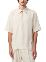 NN.07 Bruno Linen Blend Half Zip Polo Top containing LENZING™ ECOVERO™ Viscose, Ivory