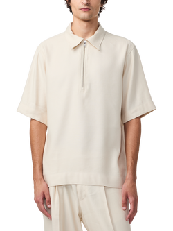 NN.07 Bruno Linen Blend Half Zip Polo Top containing LENZING™ ECOVERO™ Viscose, Ivory, Ivory