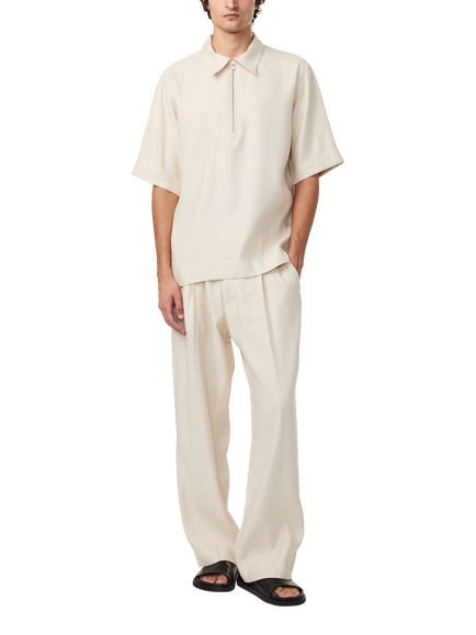 NN.07 Bruno Linen Blend Half Zip Polo Top containing LENZING™ ECOVERO™ Viscose, Ivory - view 2, Ivory