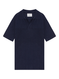 NN.07 Ryan Linen Blend Polo Top, Navy Blue - view 2, Navy Blue