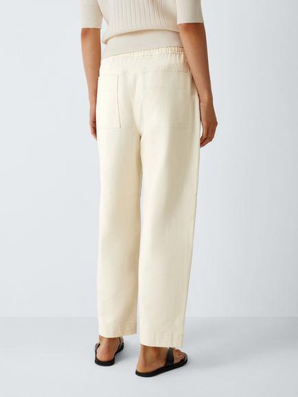 John Lewis Cotton Drawstring Waist Trousers - view 2, Ecru