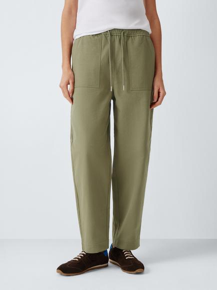 John Lewis Cotton Drawstring Waist Trousers, Pale Khaki