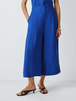 John Lewis Linen Wide Leg Cropped Culottes, Baja Blue
