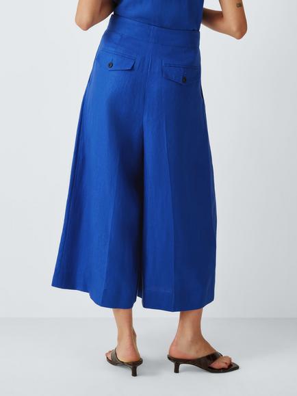 John Lewis Pure Linen Wide Leg Culottes - view 2, Baja Blue