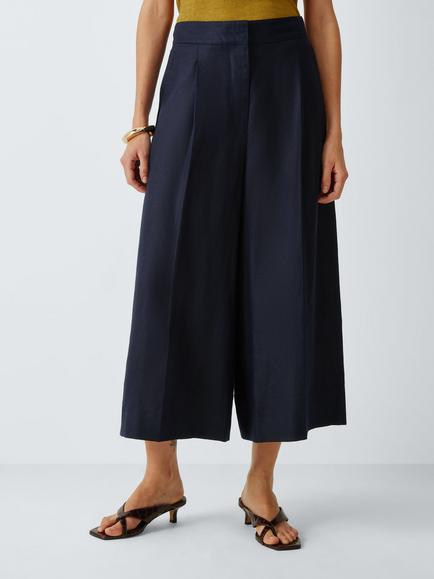 John Lewis Pure Linen Wide Leg Culottes, Dark Navy