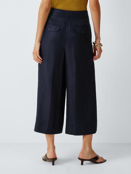 John Lewis Pure Linen Wide Leg Culottes - view 2, Dark Navy