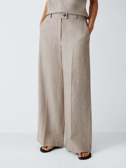 John Lewis Linen Wide Leg Trousers, Natural