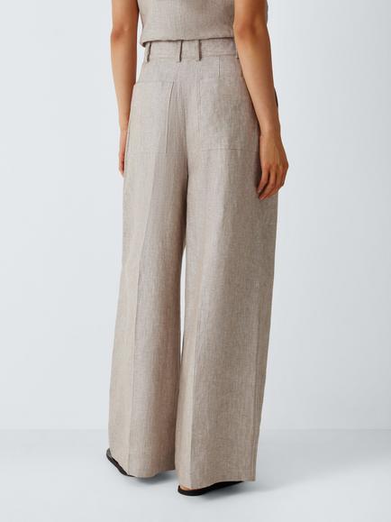 John Lewis Linen Wide Leg Trousers - view 2, Natural