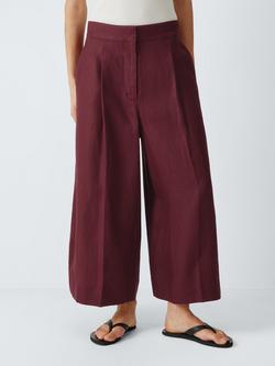 John Lewis Pure Linen Wide Leg Culottes, Burgundy