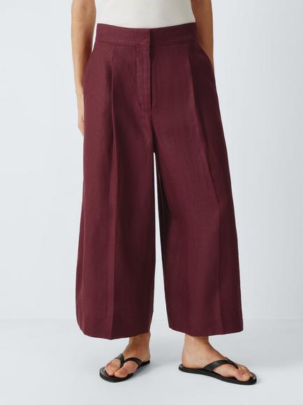 John Lewis Pure Linen Wide Leg Culottes, Burgundy
