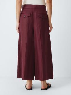 John Lewis Pure Linen Wide Leg Culottes - view 2, Burgundy