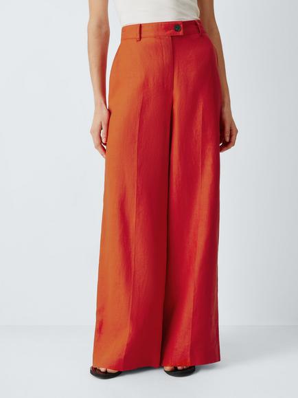 John Lewis Linen Wide Leg Trousers, Orange