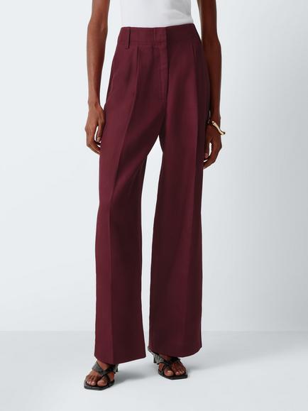 John Lewis Wide Leg Trousers containing TENCEL™ Lyocell, Burgundy