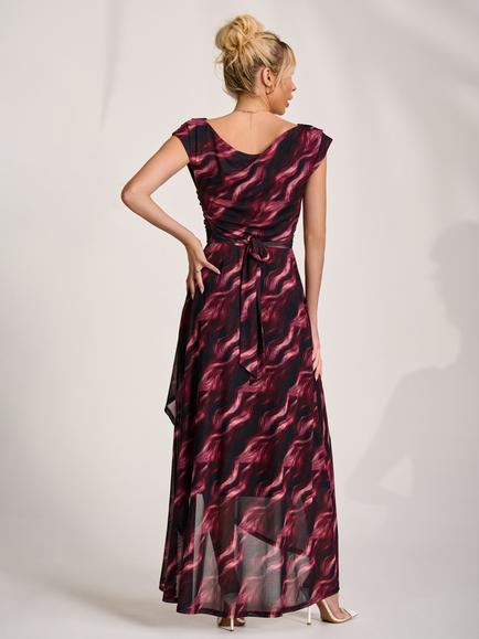 Jolie Moi Mesh Draped Short Sleeved Maxi Dress, Pink Abstract - view 2, Pink Abstract