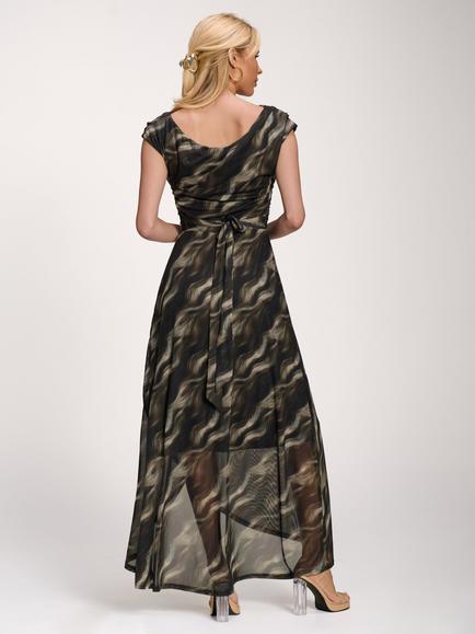 Jolie Moi Abstract Drape Mesh Maxi Dress, Khaki Abstract - view 2, Khaki Abstract