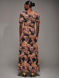 Jolie Moi Angel Sleeve Maxi Dress, Orange Floral - view 2, Orange Floral