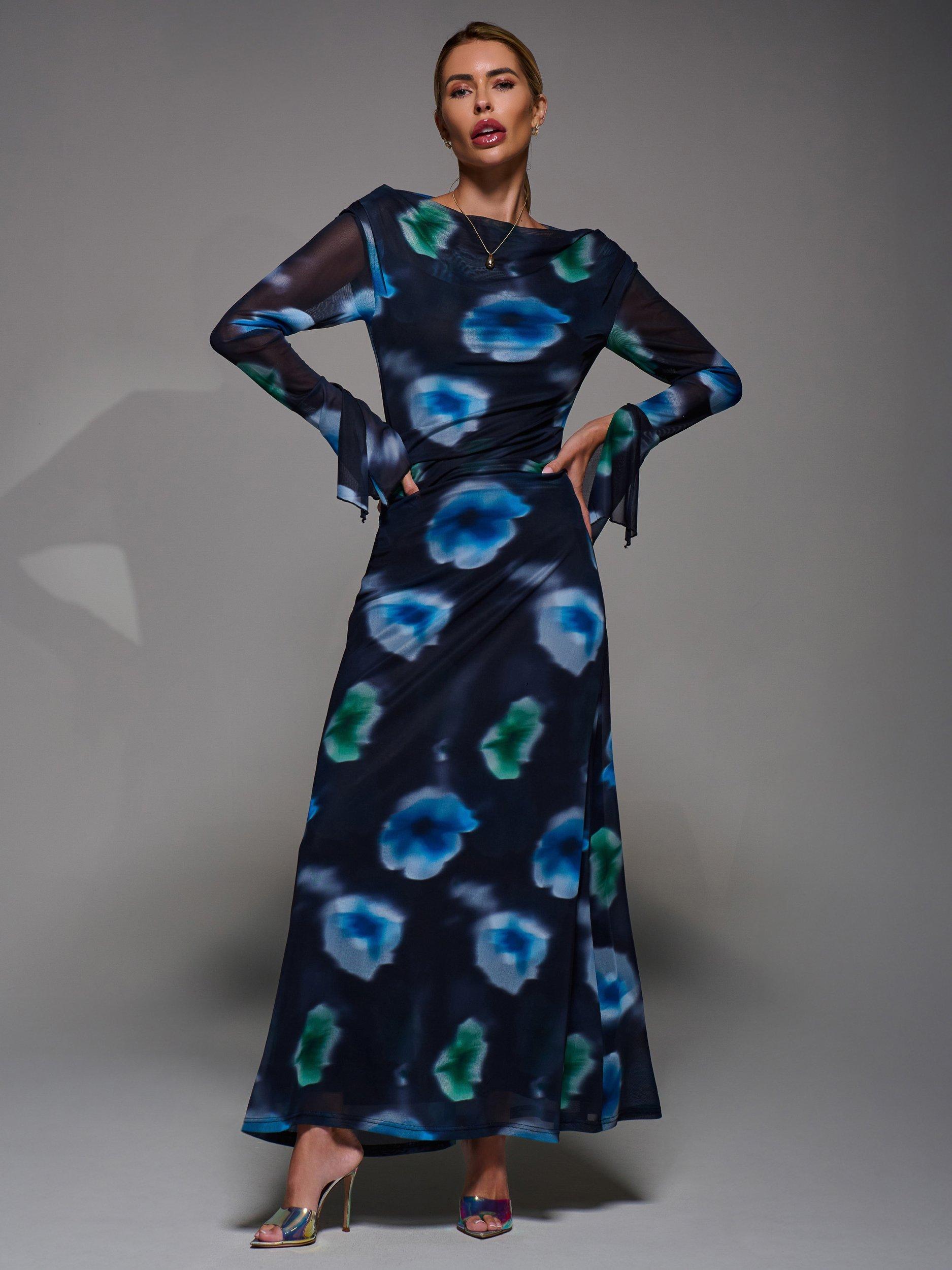 Product image 1 of 7, which shows Jolie Moi Long Sleeve Maxi Dress, Black, 8