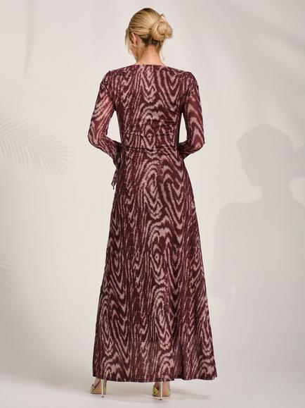 Jolie Moi Abstract Animal Print Slash Neck Long Sleeve Maxi Dress, Brown Animal - view 2, Brown Animal