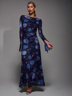 Jolie Moi Long Sleeve Maxi Dress, Black, Purple