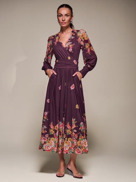 Jolie Moi Printed Mesh Midaxi Dress, Burgundy Floral