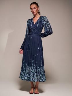 Jolie Moi Printed Mesh Midaxi Dress, Blue Floral