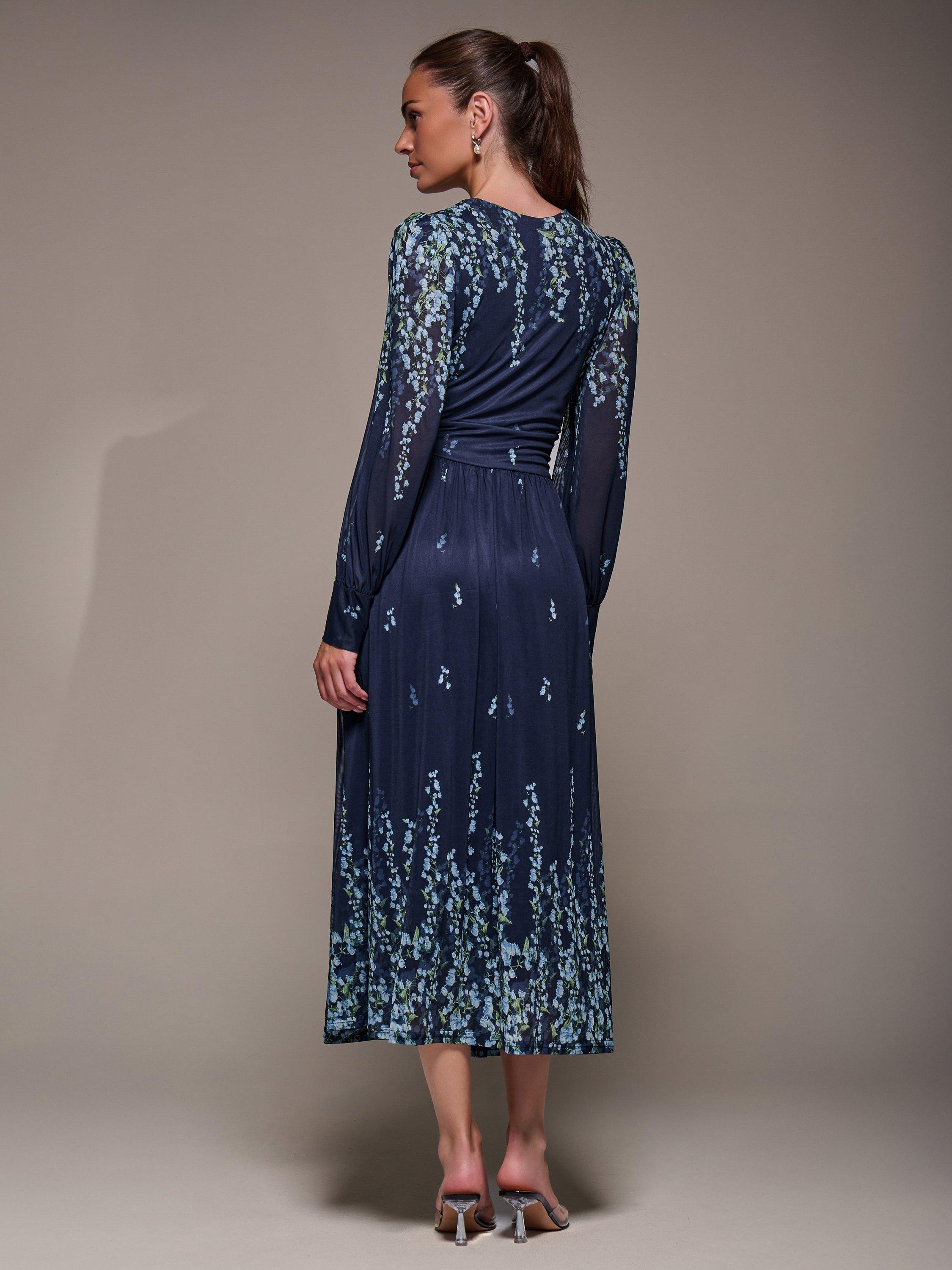 Product image 2 of 11, which shows Jolie Moi Printed Mesh Midaxi Dress , Blue Floral, 8