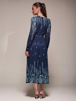 Jolie Moi Printed Mesh Midaxi Dress - view 2, Blue Floral