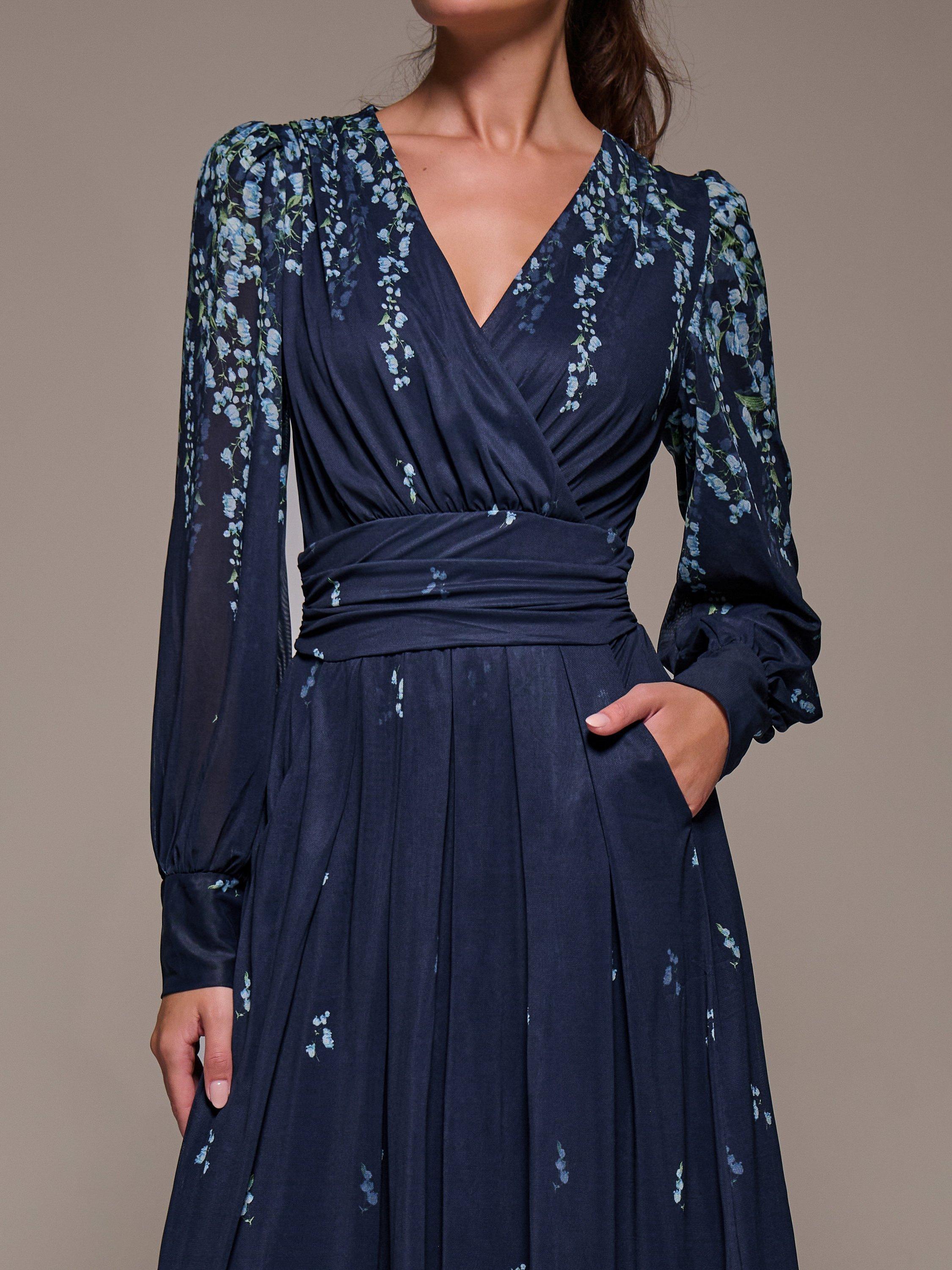 Product image 4 of 11, which shows Jolie Moi Printed Mesh Midaxi Dress , Blue Floral, 8