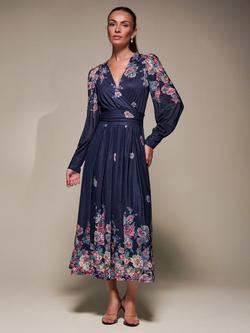Jolie Moi Printed Mesh Midaxi Dress, Navy Floral